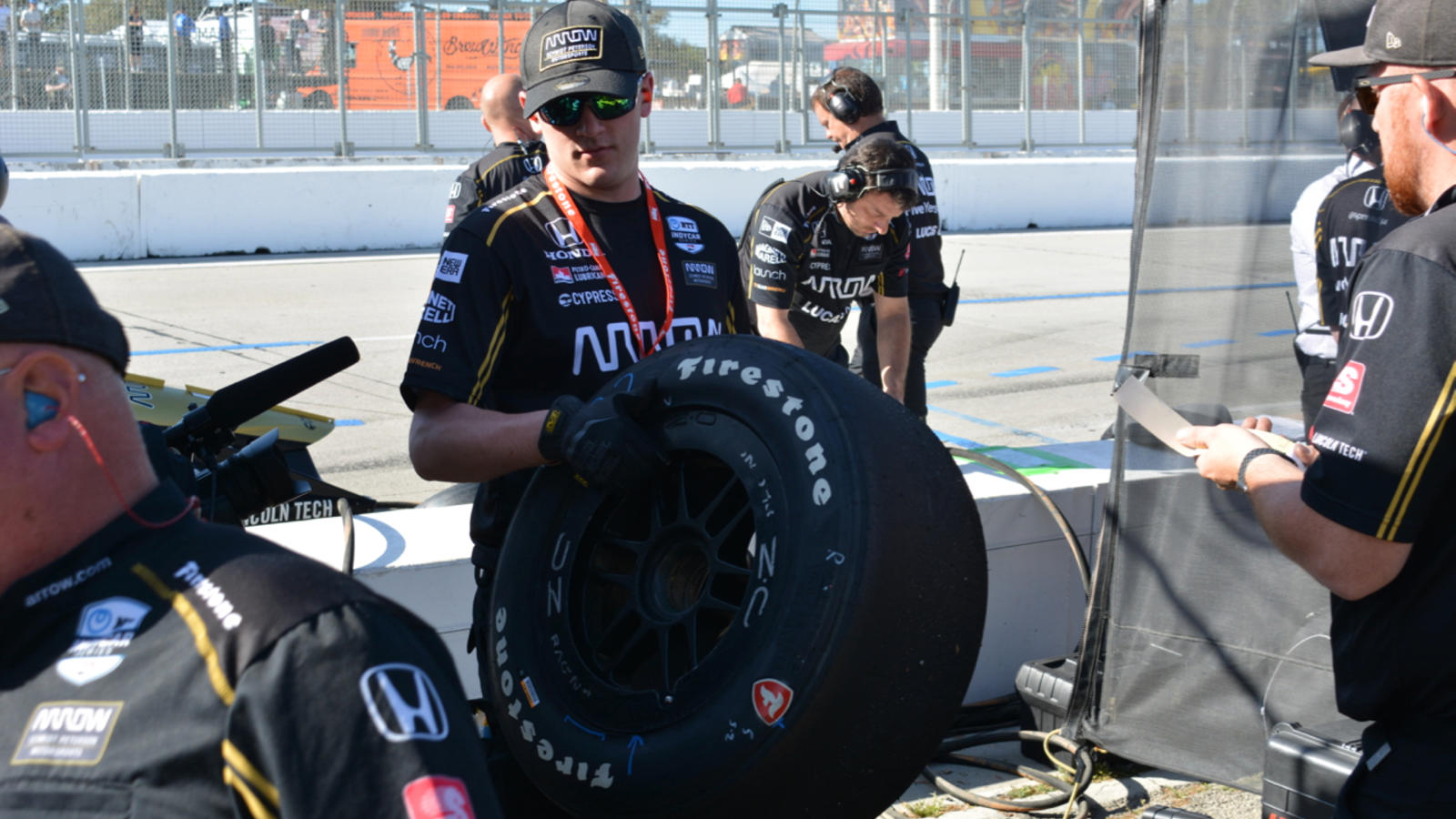 Kyle Martin of Lincoln Tech Denver campus in the Arrow Schmidt-Peterson team pit area.