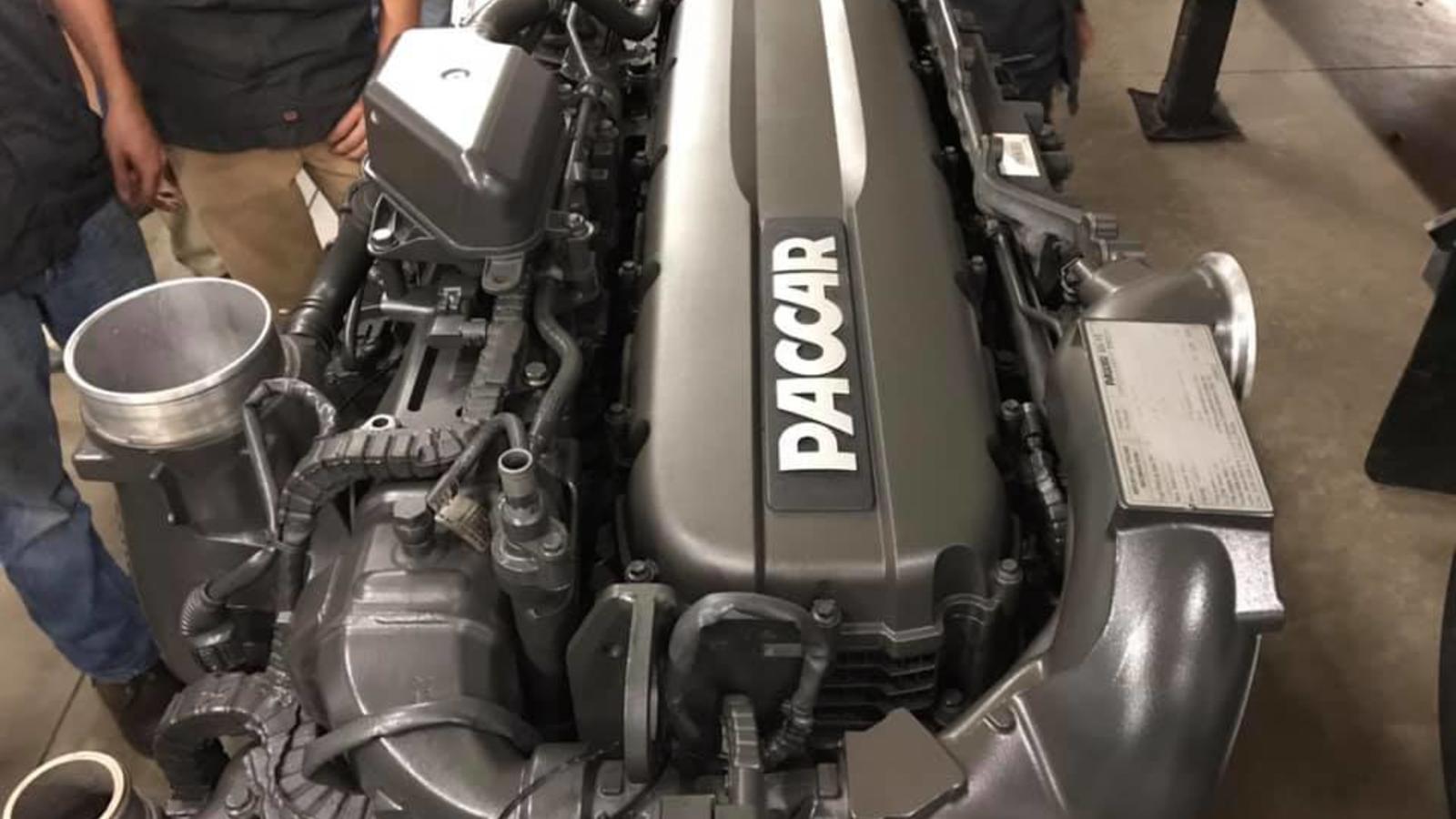 Front view of the Paccar MX-13 diesel truck engine.