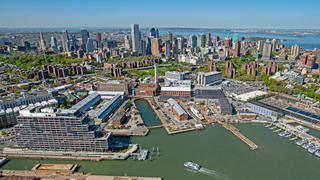 A Daytime aerial view of the Brooklyn Navy Yard.