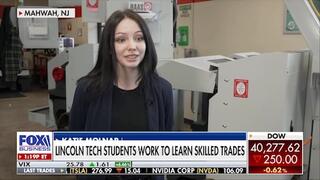 FOX Business reporter Lauren Simonetti Interviews Kilver Paulino and Katie Molnar about the automotive and CNC programs at Lincoln Tech.