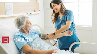 A nurse and patient in a healthcare setting.